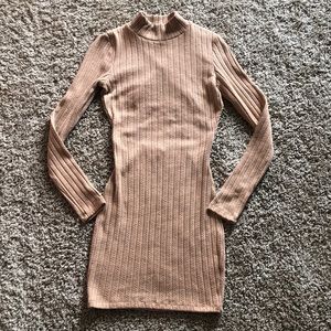 Beginning Boutique Tan Long Sleeve Mini Sweater Dress
